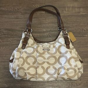 Coach Beige and Brown Shoulder Bag